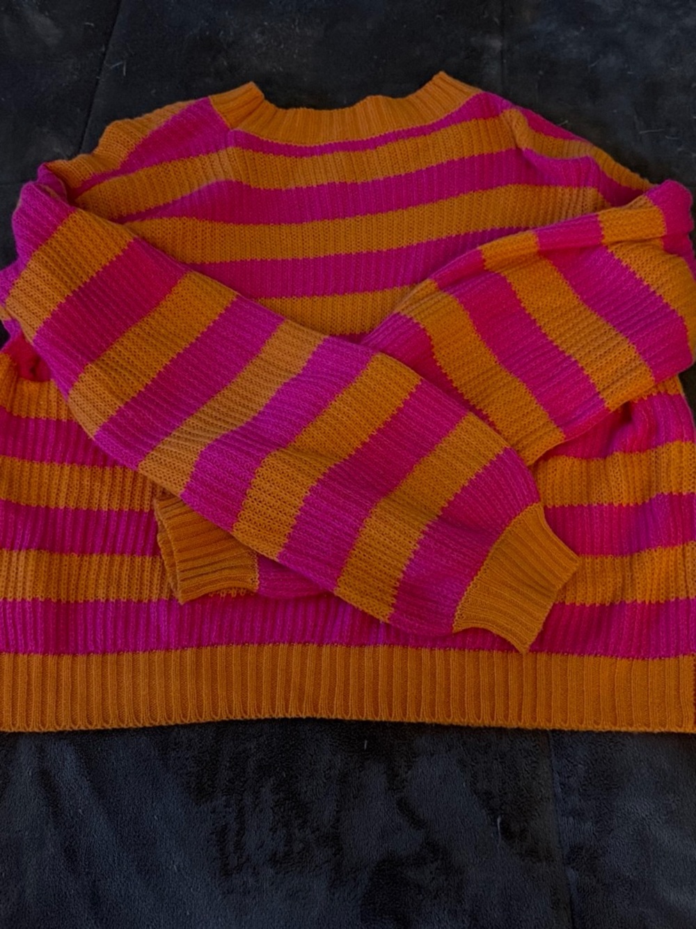 SHEIN Striped Crewneck Sweater in Hot Pink and Orange